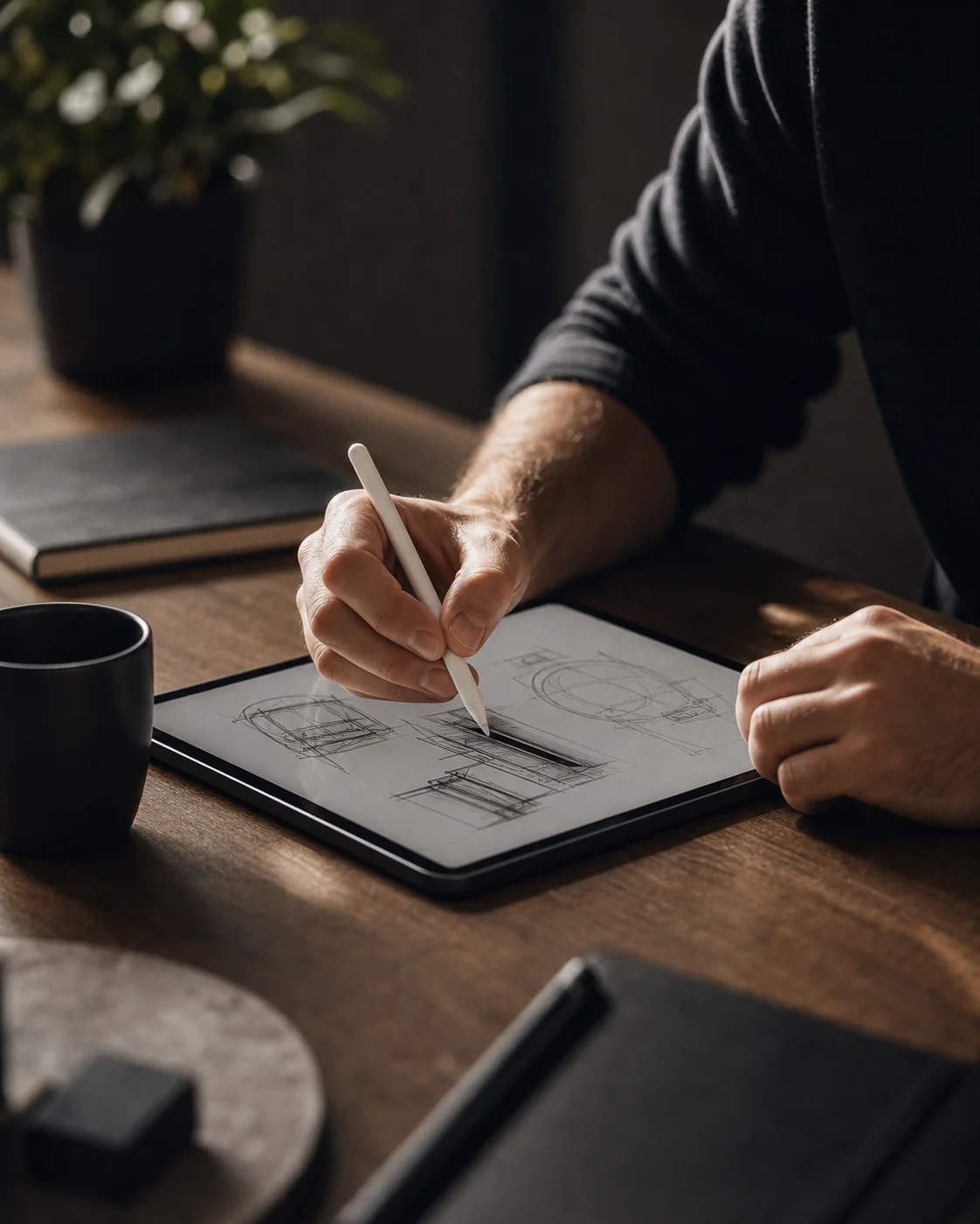 A designer sketching